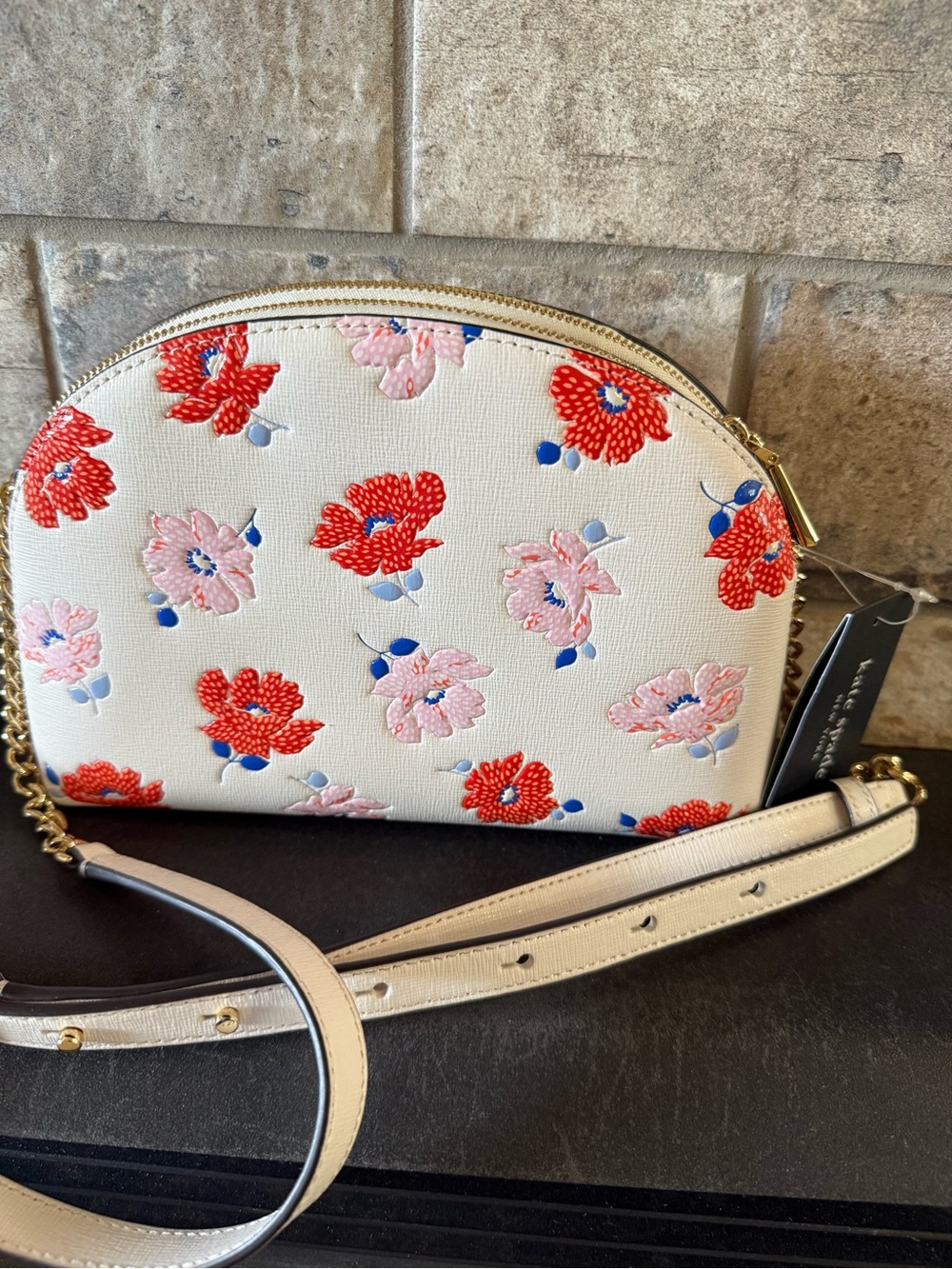kate spade Cream Floral Dome Crossbody with Red & Pink Blooms - Picture 2 of 6